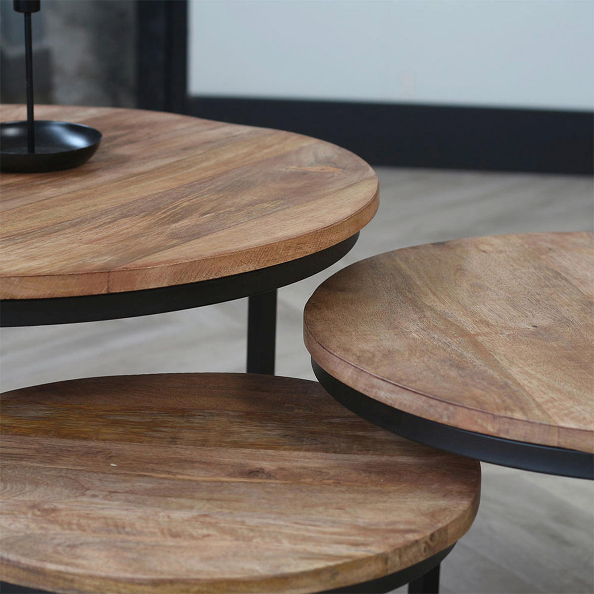 SATZTISCH Mangoholz massiv rund Braun  - Schwarz/Braun, MODERN, Holz/Metall (72/72/46cm) - MID.YOU