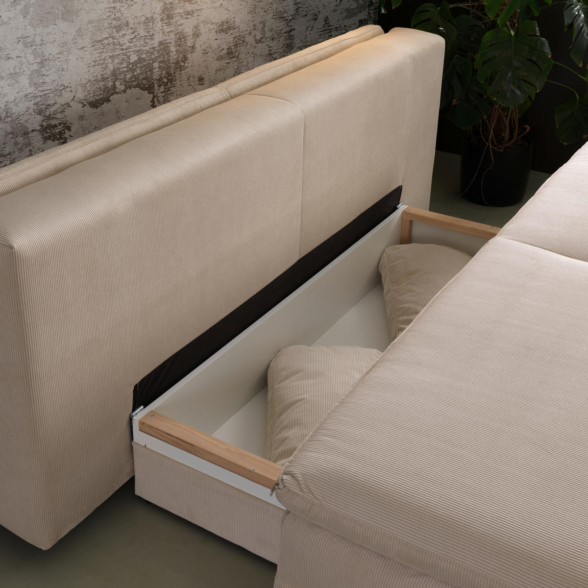BOXSPRINGSOFA  mit Stoffauswahl, Rücken echt Cord Beige  - Beige/Schwarz, Design, Textil/Metall (200/100/108cm) - Novel