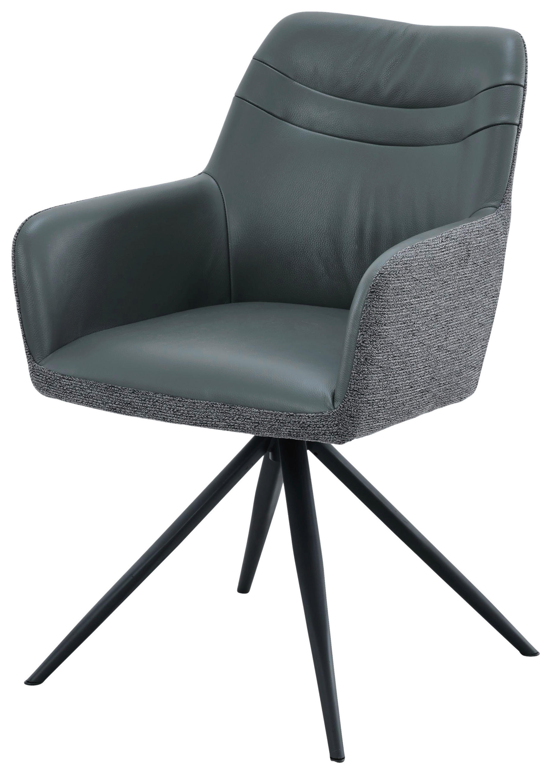 ARMLEHNSTUHL  Sitzfläche 360° drehbar, inklusive Armlehnen Webstoff Echtleder  Grau, Schwarz  - Schwarz/Grau, MODERN, Leder/Textil (57/86/62cm) - Livetastic