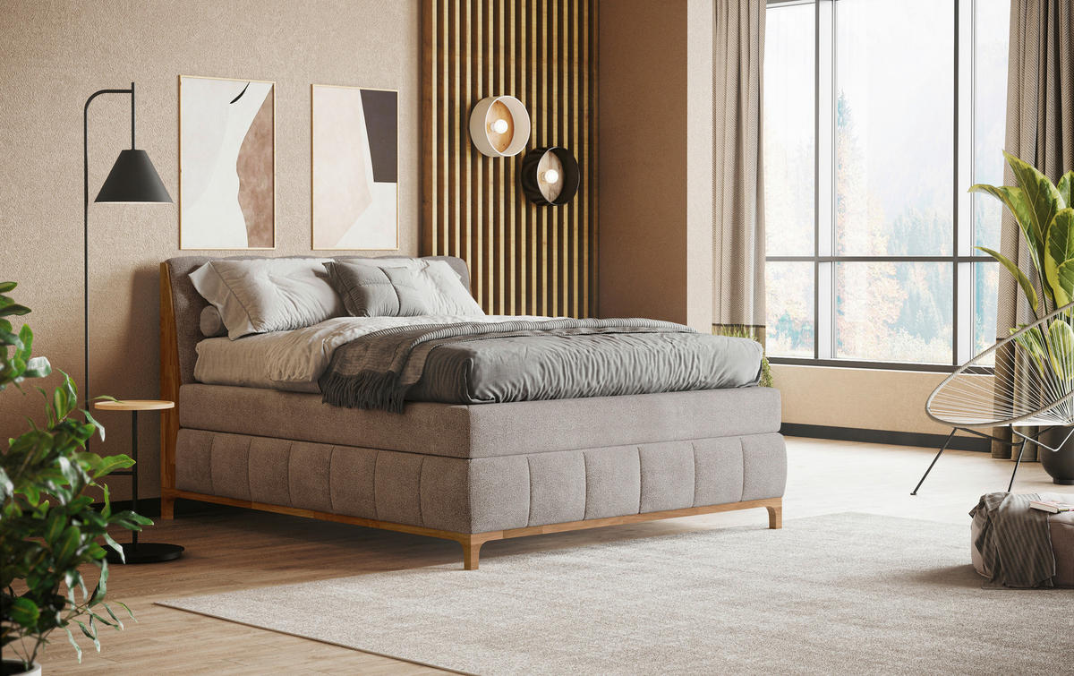 BOXSPRINGBETT 160/200 cm  in Sandfarben  - Sandfarben/Eichefarben, Modern, Holz/Holzwerkstoff (160/200cm) - MID.YOU