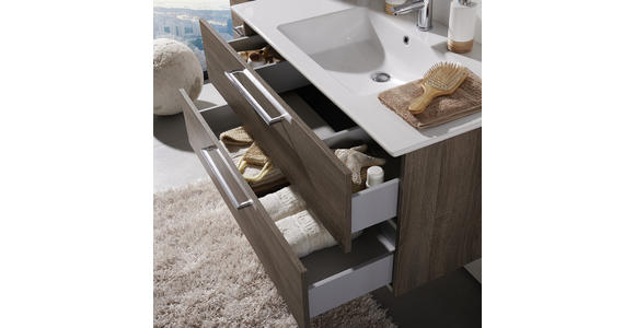 BADEZIMMER 101 cm - Trüffeleichefarben/Weiß, Design, Glas/Keramik (101cm) - Novel