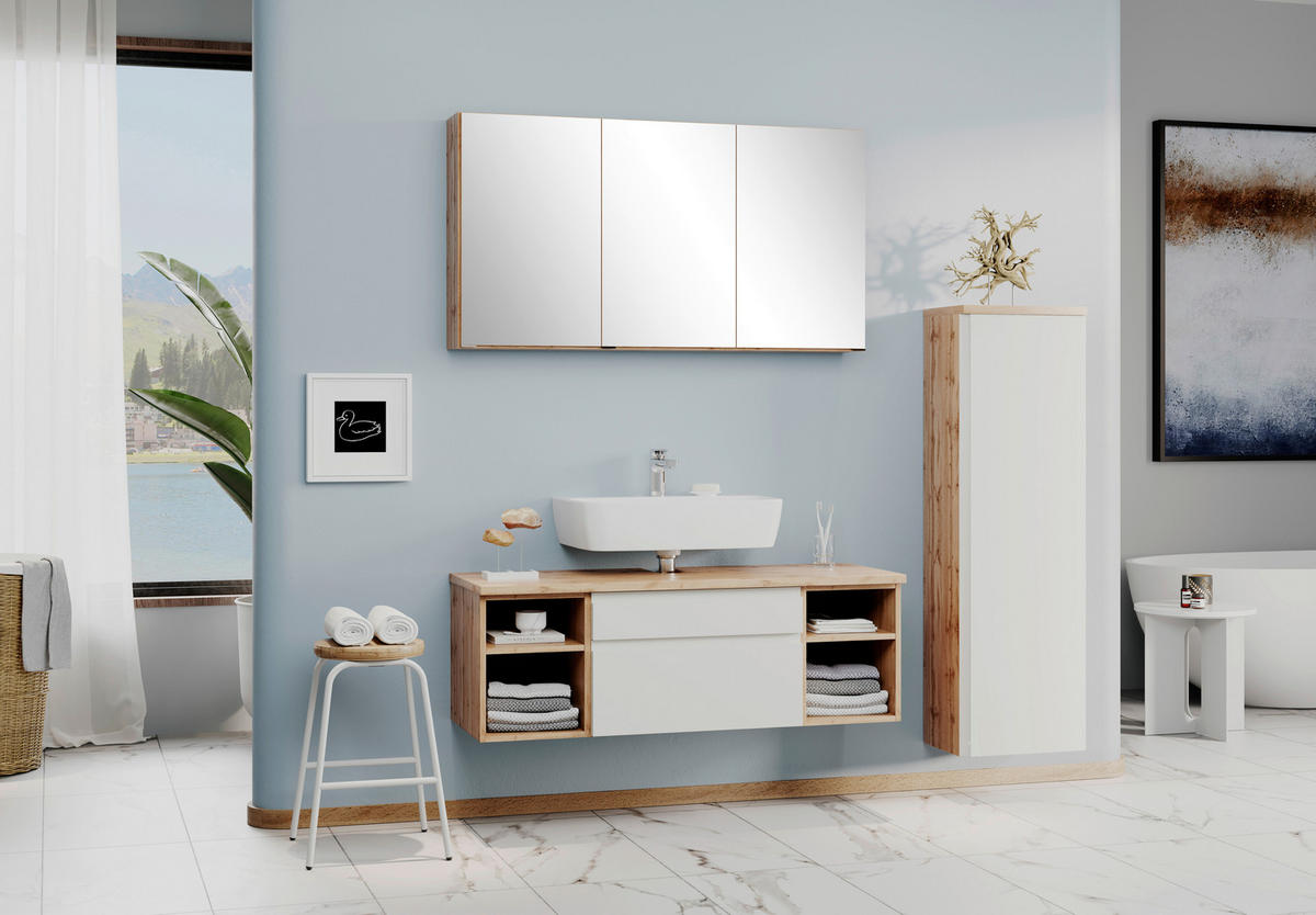 WASCHBECKENUNTERSCHRANK 120/41/47 cm  - Weiss/Eiche Wotan, Modern, Holzwerkstoff (120/41/47cm) - Held