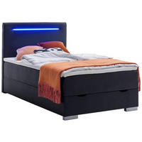 BOXSPRINGBETT 120/200 cm  in Schwarz  - Edelstahlfarben/Schwarz, MODERN, Kunststoff/Textil (120/200cm) - Livetastic