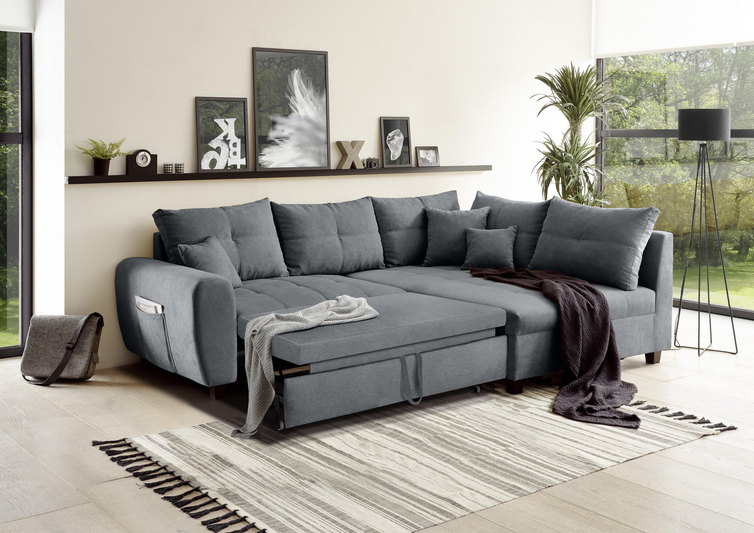 SAROKKANAPÉ textil, faalapú anyag antracit  - fekete/antracit, Basics, műanyag/faalapú anyag (248/176cm) - MID.YOU