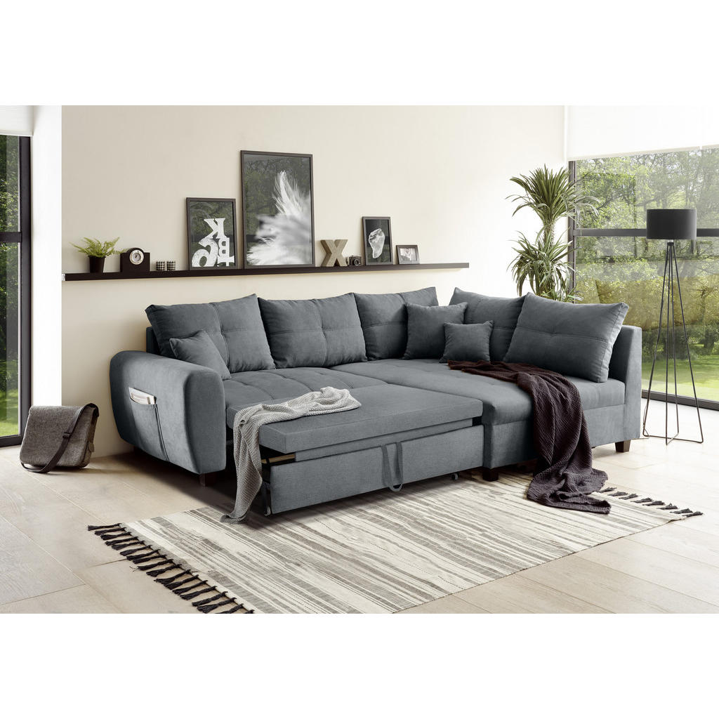 Thumbnail - Mid.you Ecksofa, Anthrazit, Textil, Ottomane rechts, L-Form, 248x176 cm, Schlafen auf Sitzhöhe, Wohnzimmer, Sofas & Couc...