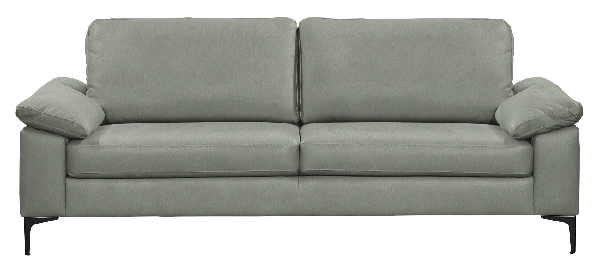 3-SITZER-SOFA  in Echtleder Hellgrau   - Hellgrau/Schwarz, Design, Leder/Metall (224/86/97cm) - Schöner Wohnen