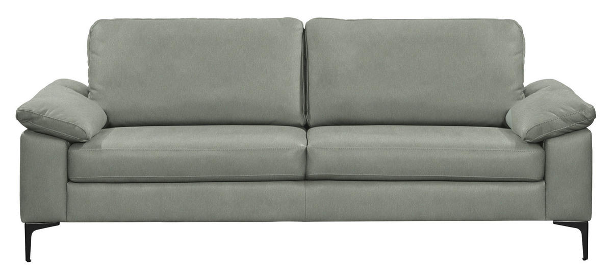 3-SITZER-SOFA  in Echtleder Hellgrau   - Hellgrau/Schwarz, Design, Leder/Metall (224/86/97cm) - Schöner Wohnen