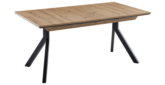 ESSTISCH Schwarz, Eiche Artisan rechteckig ausziehbar, in verschiedenen Größen erhältlich, in verschiedenen Holzdekoren erhältlich, Variantenauswahl - Schwarz/Eiche Artisan, Design, Holzwerkstoff/Metall (160-200/90/75,5cm) - Cantus