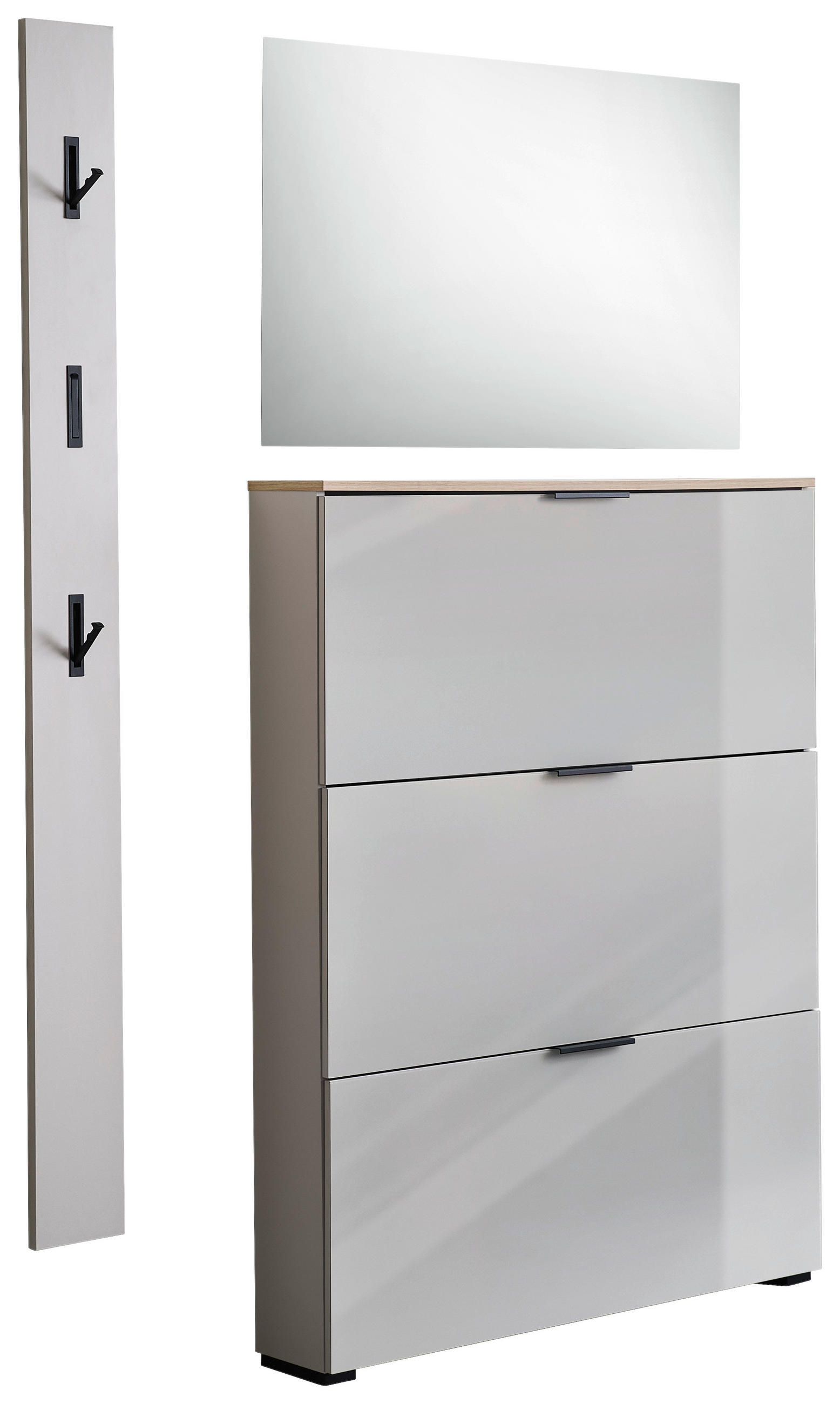 GARDEROBE 3-teilig  in 125/200/19 cm  - Kaschmir/Eichefarben, Design, Glas/Holzwerkstoff (125/200/19cm) - Voleo