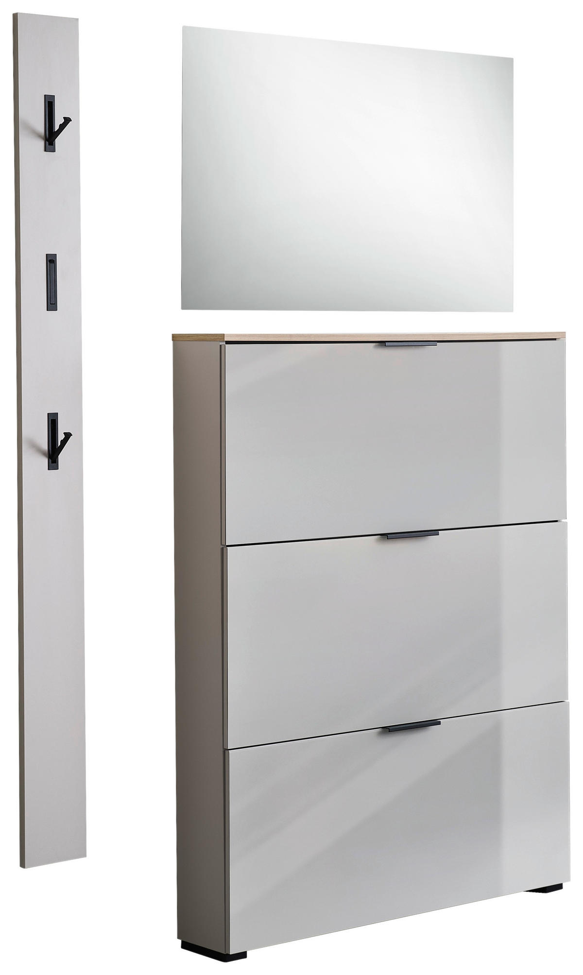 GARDEROBE 3-teilig  in 125/200/19 cm  - Kaschmir/Eichefarben, Design, Glas/Holzwerkstoff (125/200/19cm) - Voleo