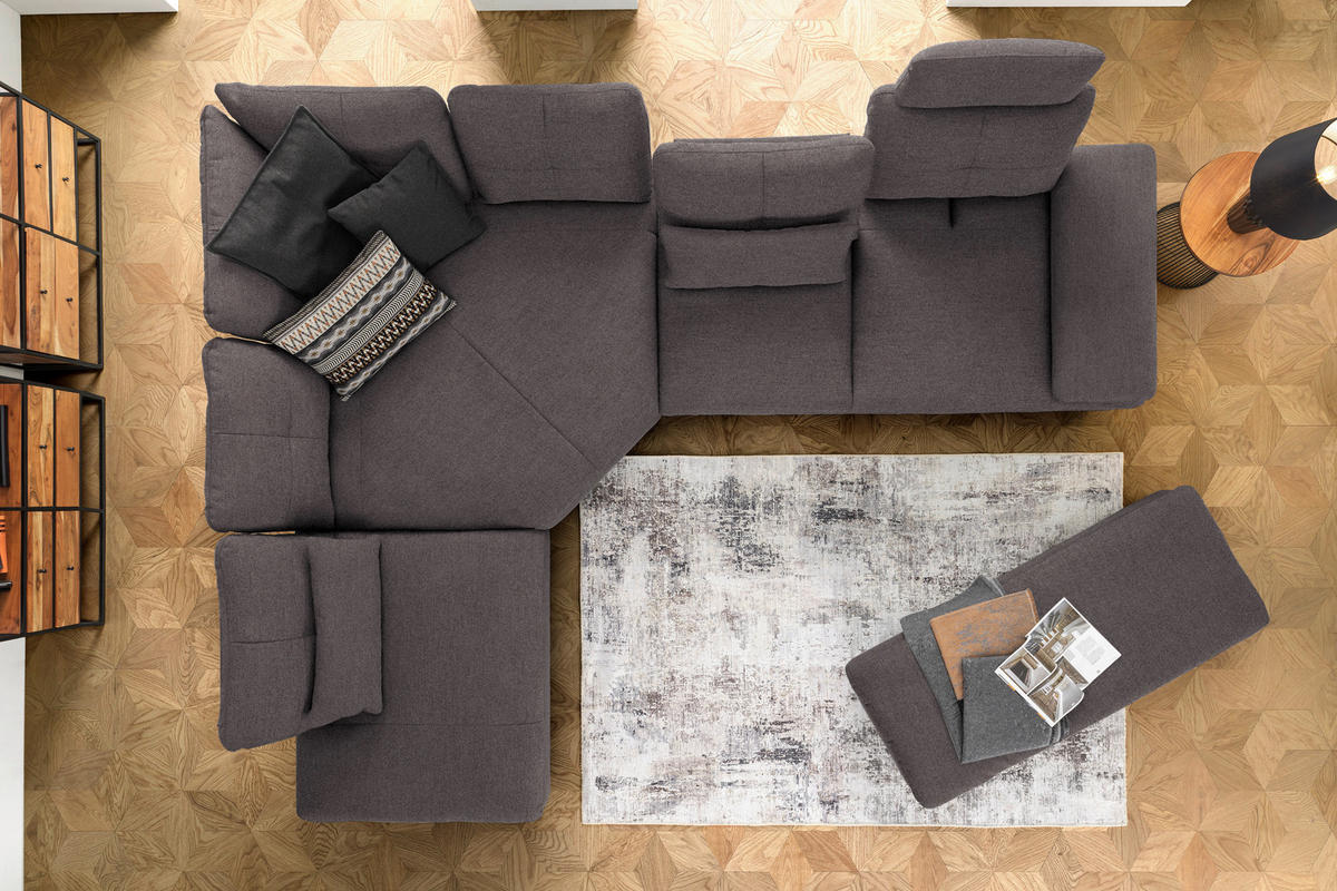 ECKSOFA in Flachgewebe Graphitfarben  - Schwarz/Graphitfarben, Design, Textil/Metall (271/344cm) - Chilliano