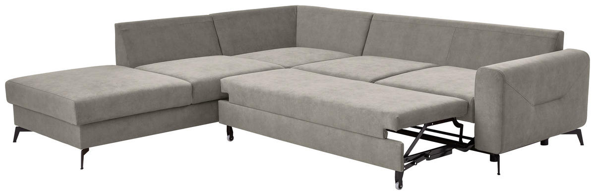 ECKSOFA in Chenille Hellgrau  - Hellgrau/Schwarz, Konventionell, Textil/Metall (257/275cm) - MID.YOU