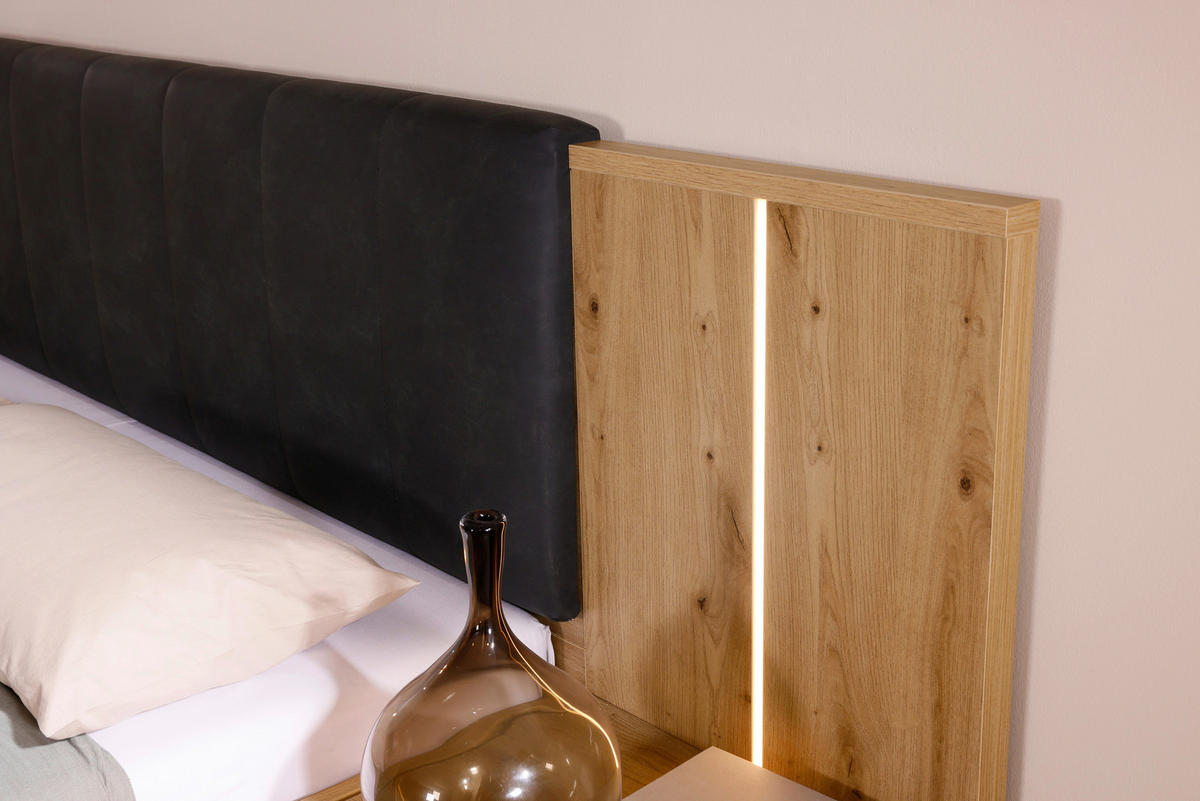 SÄNGSYSTEM 180/200 cm  i svart, ek Artisan   - svart/ek Artisan, Modern, trämaterial/textil (180/200cm) - Rauch Möbel
