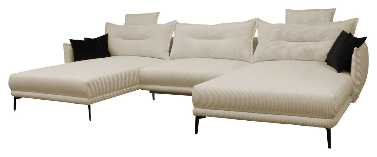 WOHNLANDSCHAFT NUOVO U Beige Cord  - Beige/Schwarz, Design, Textil/Metall (194/360/194cm) - MID.YOU