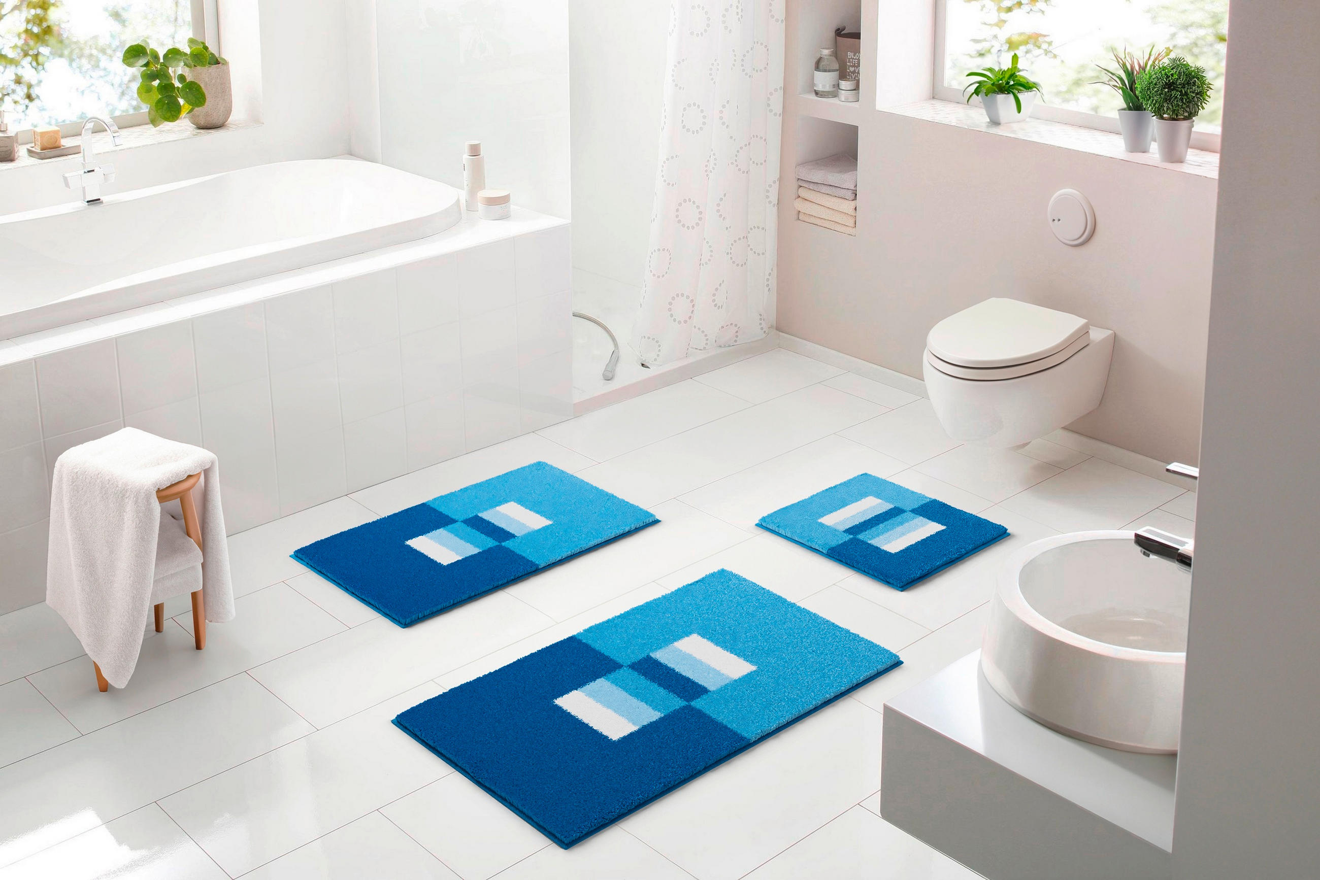BADEMATTE Blau 60/90 cm  - Blau, Basics, Kunststoff/Textil (60/90cm) - Grund