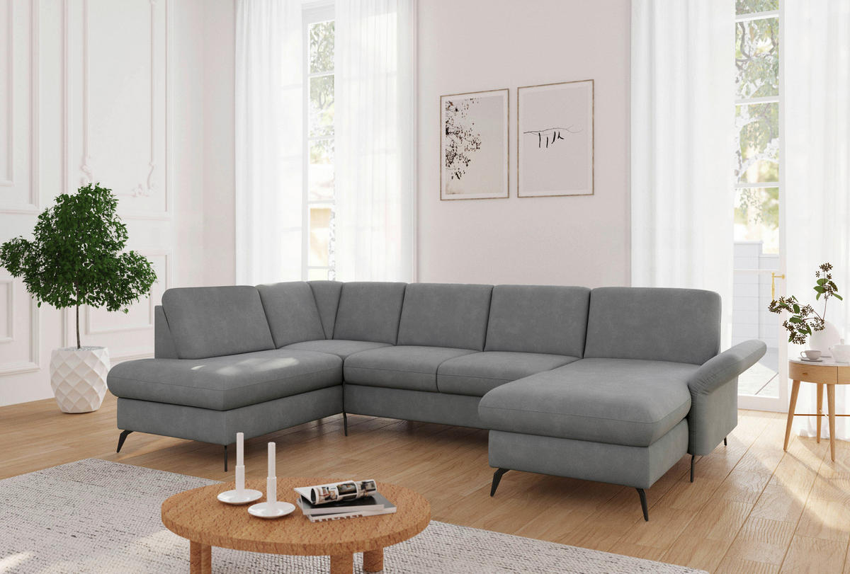 WOHNLANDSCHAFT ROCHELLE E Grau Flachgewebe  - Schwarz/Grau, KONVENTIONELL, Textil/Metall (195/314/164cm) - Sit & More