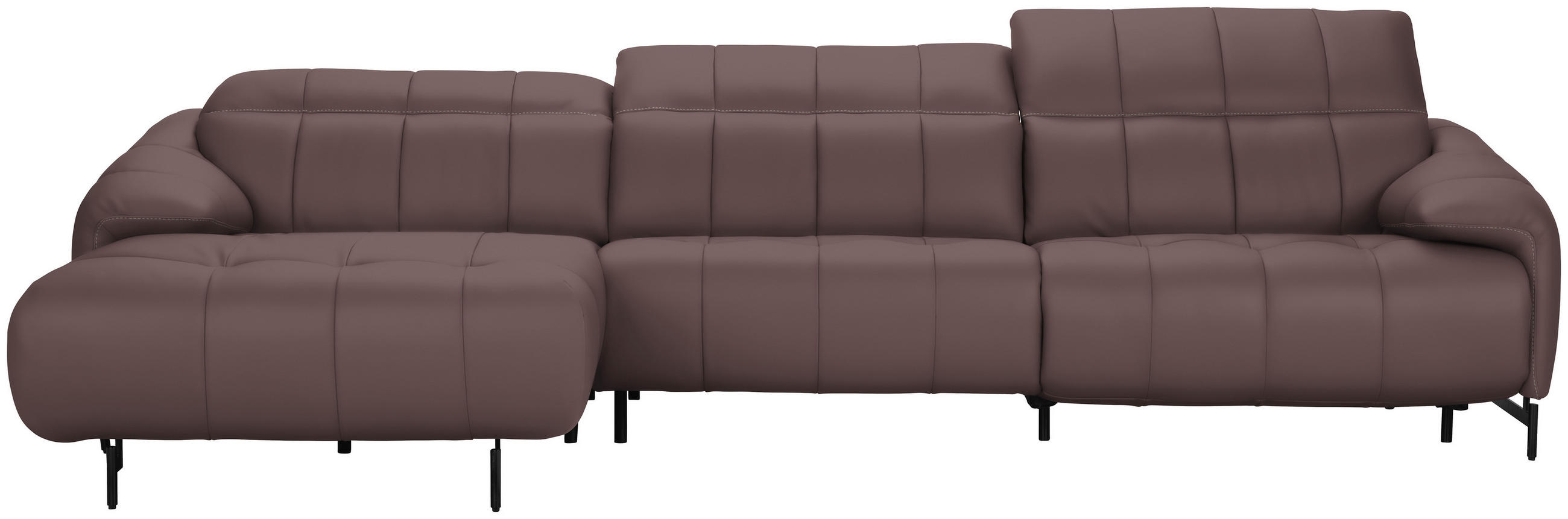 ECKSOFA in Echtleder Altrosa  165/313 cm  - Beige/Schwarz, Design, Leder/Metall (165/313cm) - Emilio Belluti