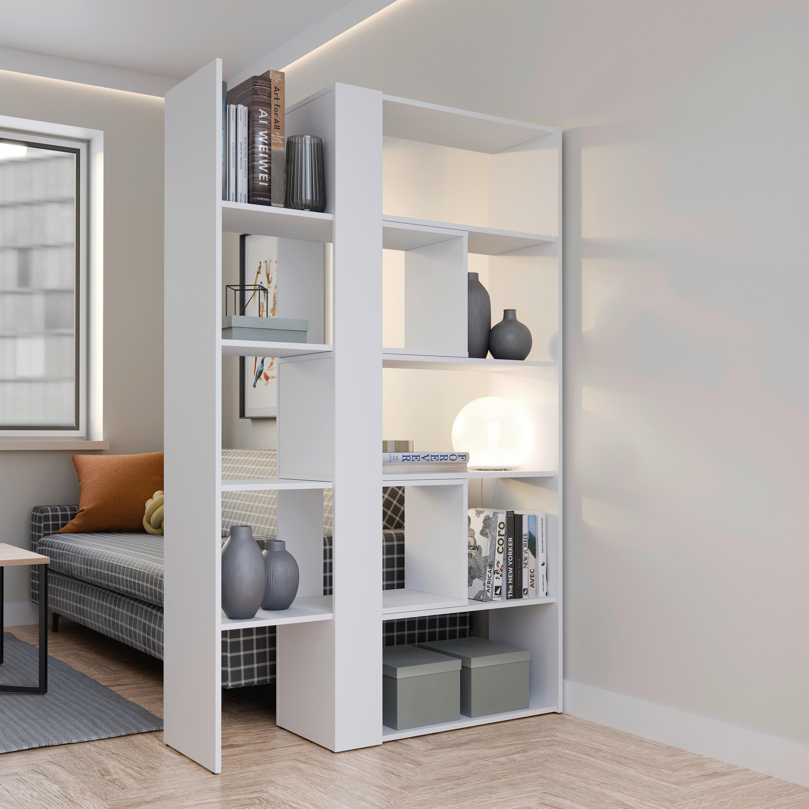 REGÁL, biela, 82-146/180/35 cm - biela, Modern, kompozitné drevo/plast (82-146/180/35cm) - Modern Living