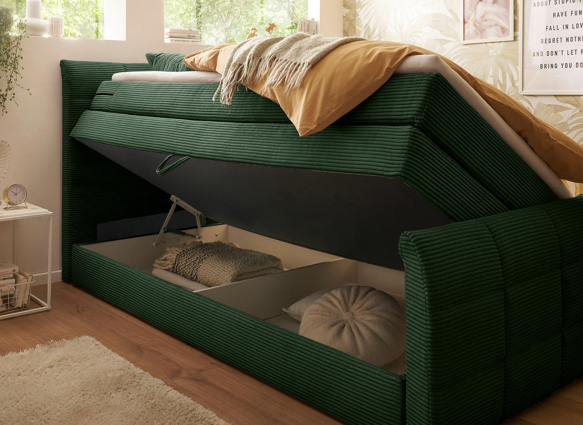 BOXSPRINGBETT 120/200 cm  in Olivgrün  - Schwarz/Olivgrün, Modern, Holzwerkstoff/Kunststoff (120/200cm) - MID.YOU