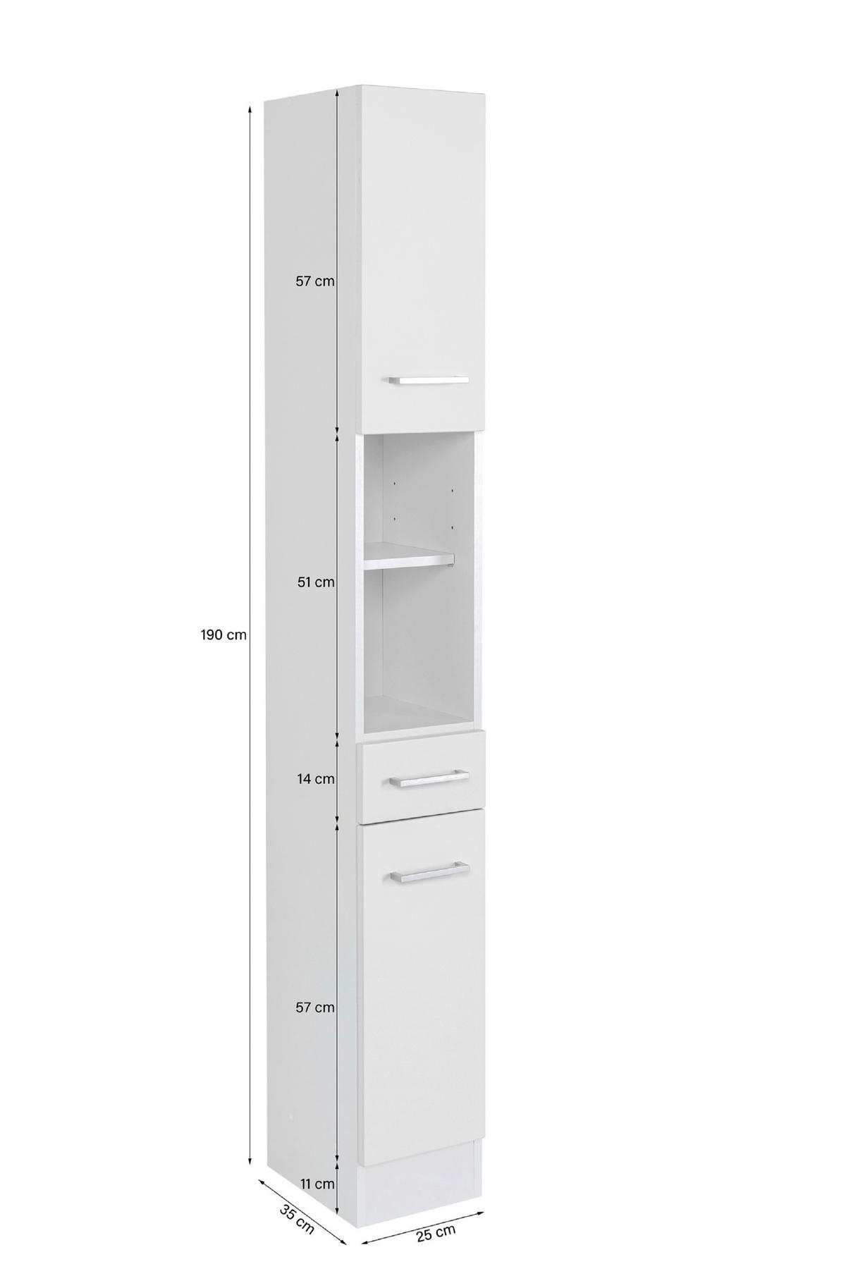 HOCHSCHRANK 25/190/35 cm  - Silberfarben/Hellgrau, MODERN, Holzwerkstoff/Metall (25/190/35cm) - Held