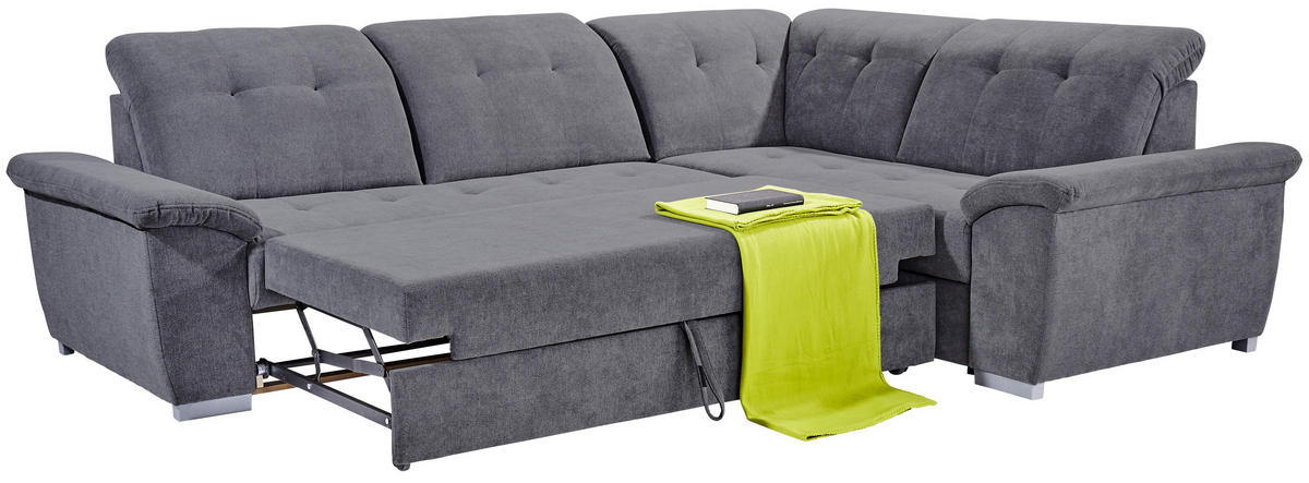 ECKSOFA in Dunkelgrau  - Dunkelgrau/Silberfarben, Design, Kunststoff/Textil (285/206cm) - Livetastic