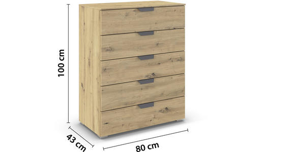 KOMMODE  in 80/100/43 cm  - Dunkelgrau/Eiche Artisan, Design, Holzwerkstoff/Metall (80/100/43cm) - Carryhome