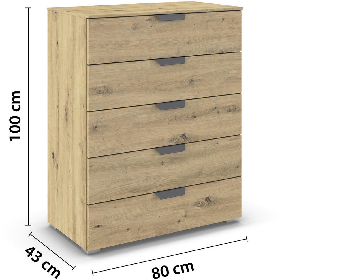KOMMODE  in 80/100/43 cm  - Dunkelgrau/Eiche Artisan, Design, Holzwerkstoff/Metall (80/100/43cm) - Carryhome