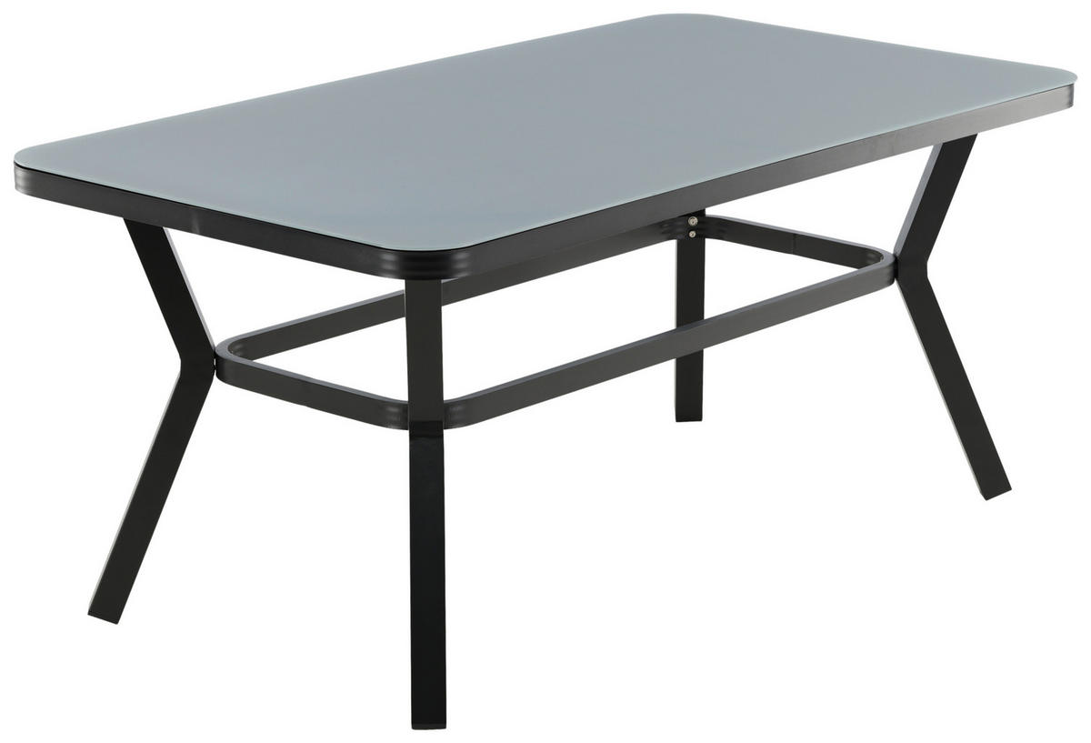 GARTENTISCH 160/90/74 cm Metall, Glas rechteckig  - Schwarz/Grau, KONVENTIONELL, Glas/Metall (160/90/74cm) - Gardenson