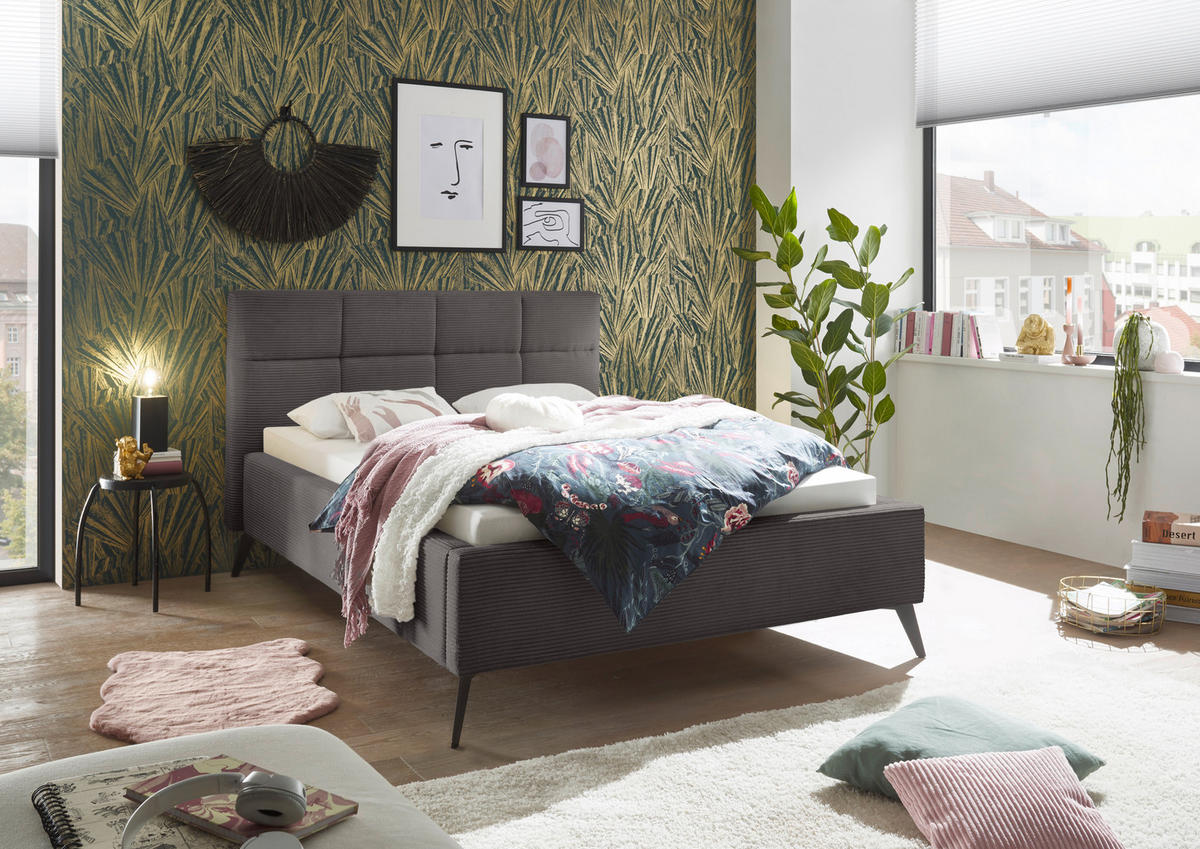 POLSTERBETT 140/200 cm  in Grau  - Schwarz/Grau, KONVENTIONELL, Textil/Metall (140/200cm) - SetOne by Musterring