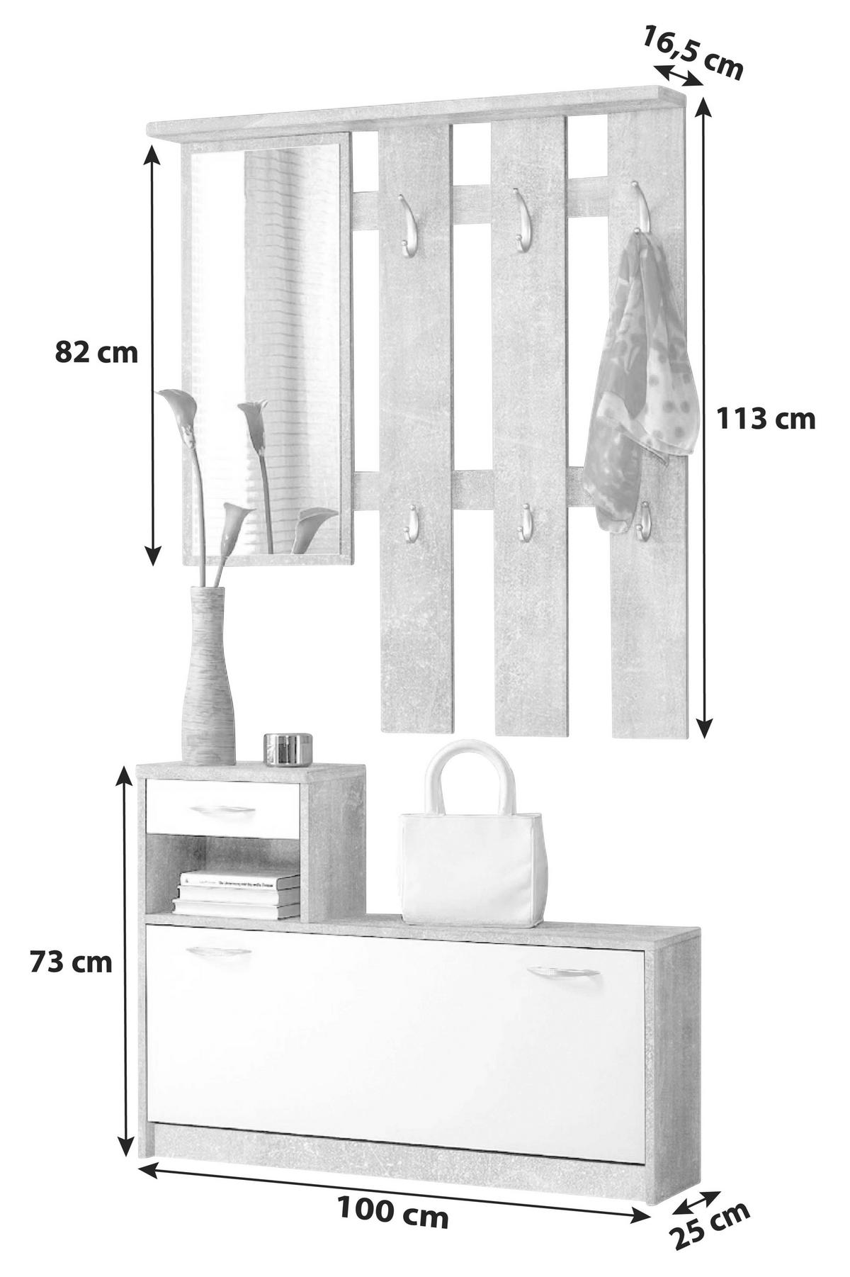 ŠATNA, 100/191/25 cm - šedá/bílá, Konvenční, kompozitní dřevo (100/191/25cm) - MID.YOU
