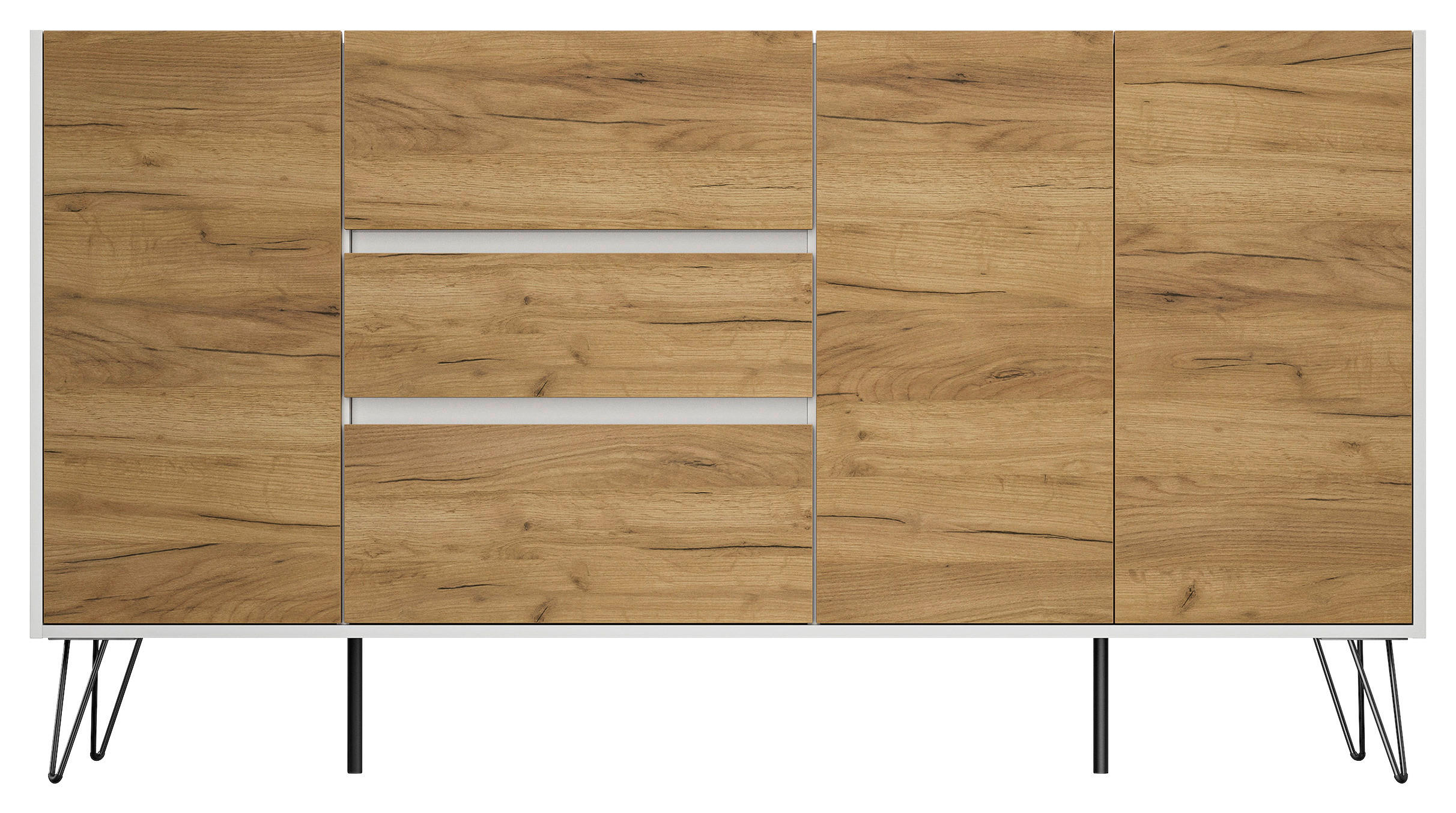 Mid.you Sideboard Posseik Industrial Eiche, Weiß Hochglanz 177x93.6x42 cm