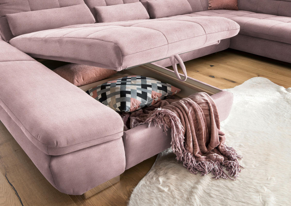 WOHNLANDSCHAFT in Mikrofaser Rosa  - Chromfarben/Rosa, Design, Kunststoff/Textil (204/350/211cm) - Xora