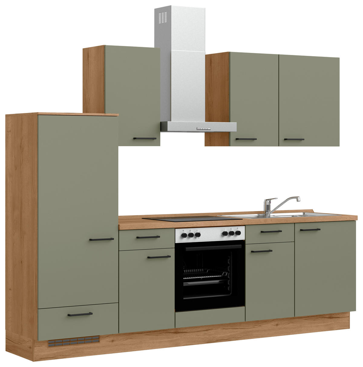 KÜCHENLEERBLOCK Senso 270 cm  in Eichefarben, Olivgrün  - Eichefarben/Schwarz, MODERN, Holzwerkstoff/Metall (270cm) - Nobilia