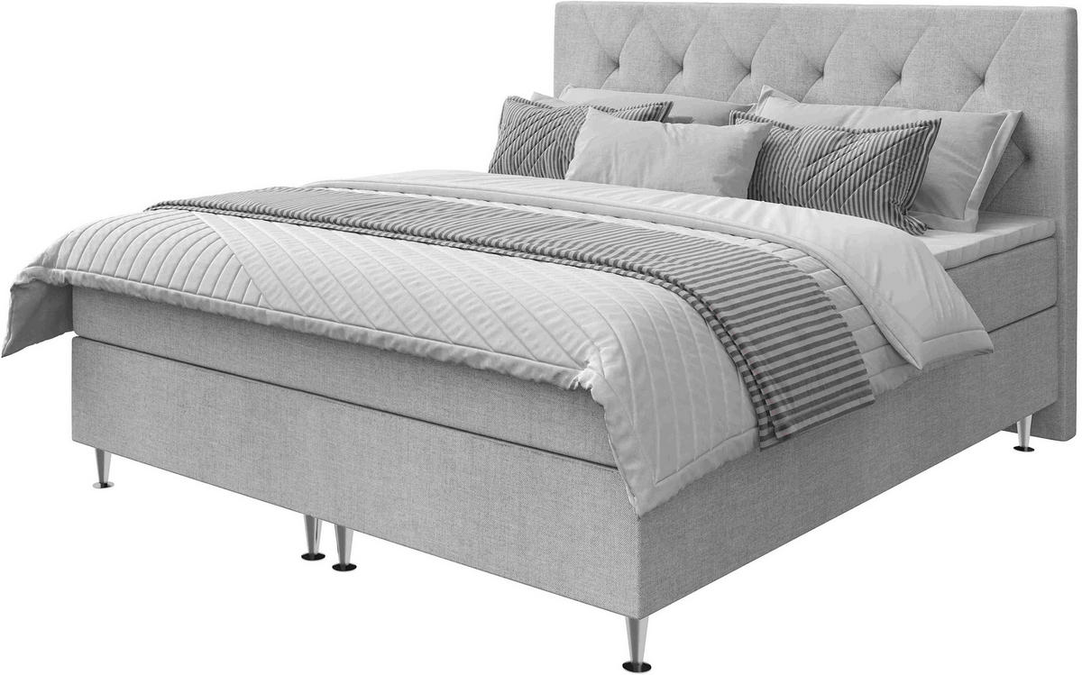 BOXSPRINGBETT 140/200 cm  in Hellgrau  - Silberfarben/Hellgrau, KONVENTIONELL, Textil/Metall (140/200cm) - Chameo