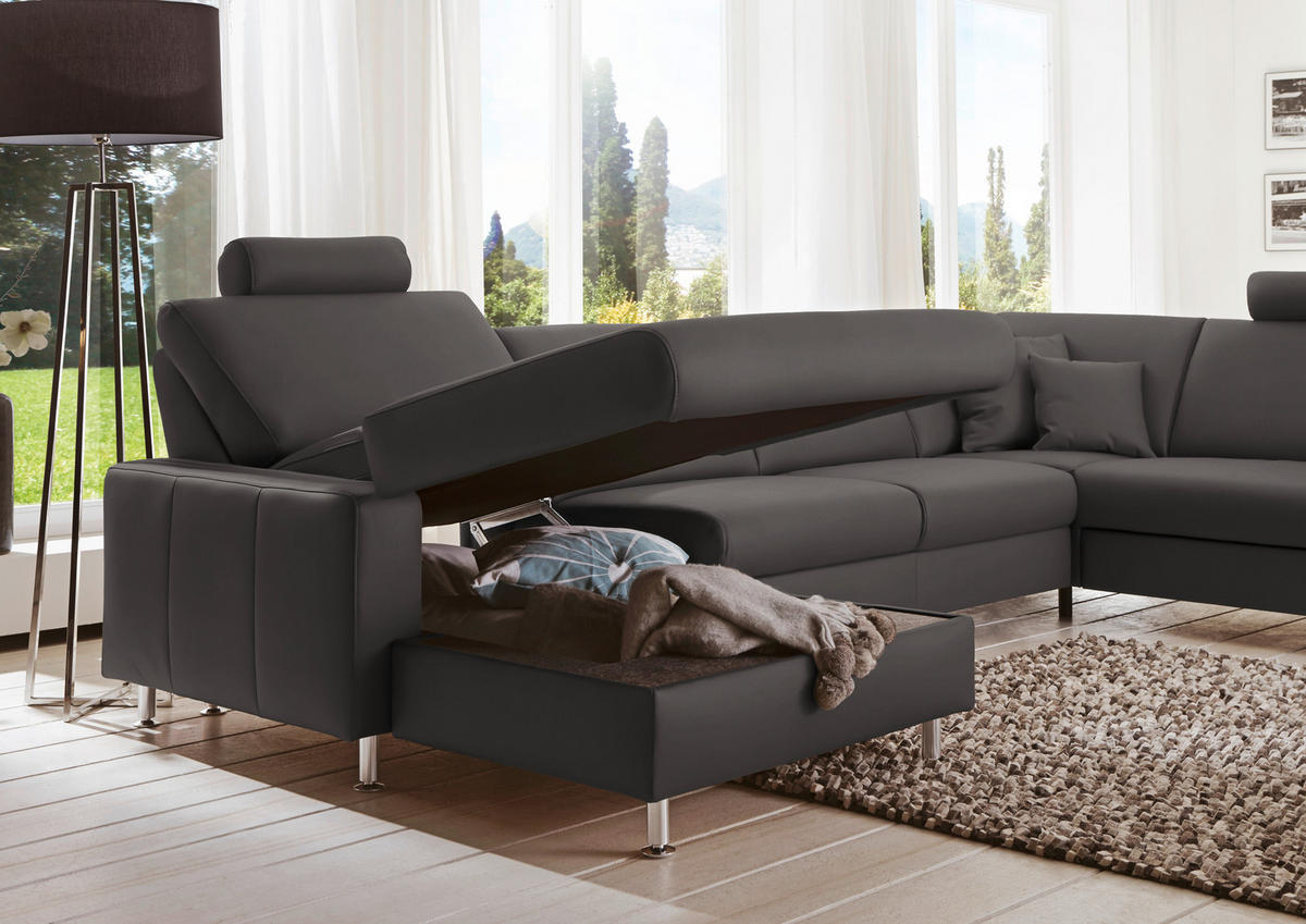 WOHNLANDSCHAFT in Echtleder Grau  - Alufarben/Grau, Design, Leder/Metall (165/339/233cm) - Beldomo Premium