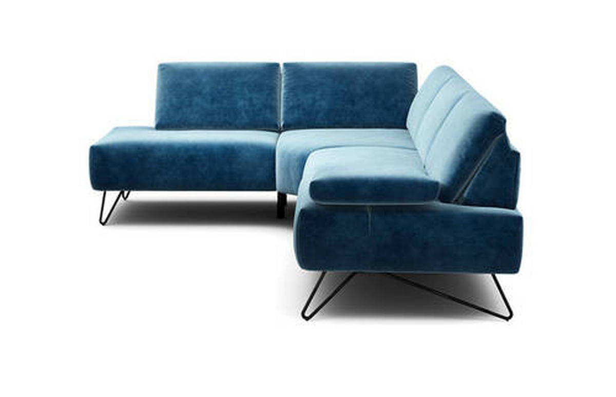ECKSOFA in Samt Blau  193/248-263 cm  - Blau/Schwarz, Design, Textil/Metall (193/248-263cm) - SENSOO