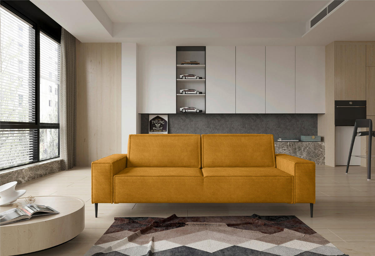 BÄDDSOFFA i vävt tyg currygul  - currygul/svart, Design, metall/textil (240/89/103cm) - MID.YOU