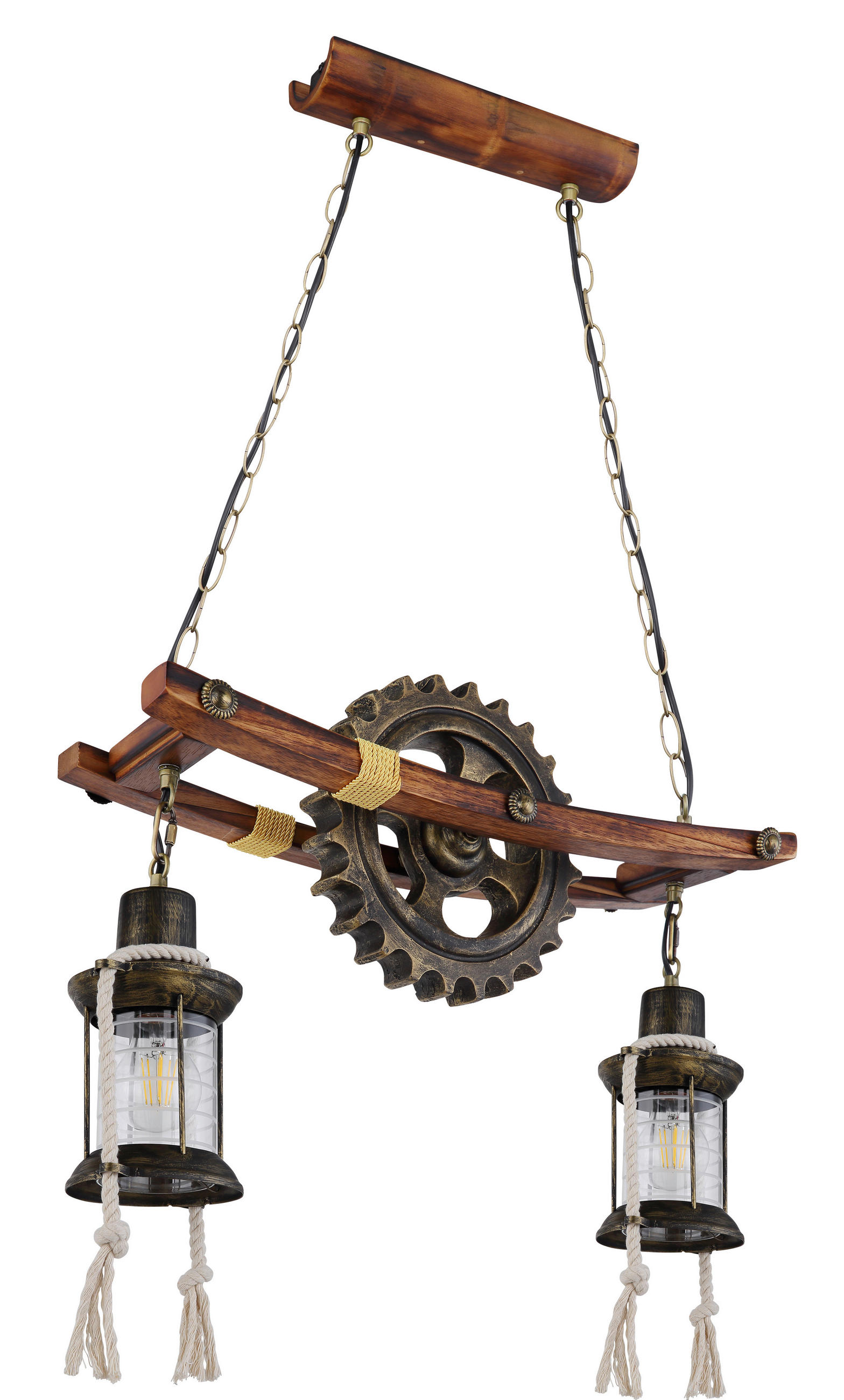 HÄNGELEUCHTE 62/20/110 cm    - Klar/Messingfarben, Design, Glas/Naturmaterialien (62/20/110cm) - Globo