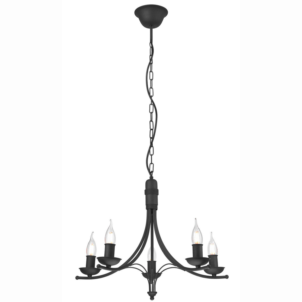 KRONLEUCHTER 58/100 cm   - Schwarz Hochglanz, KONVENTIONELL, Metall (58/100cm)
