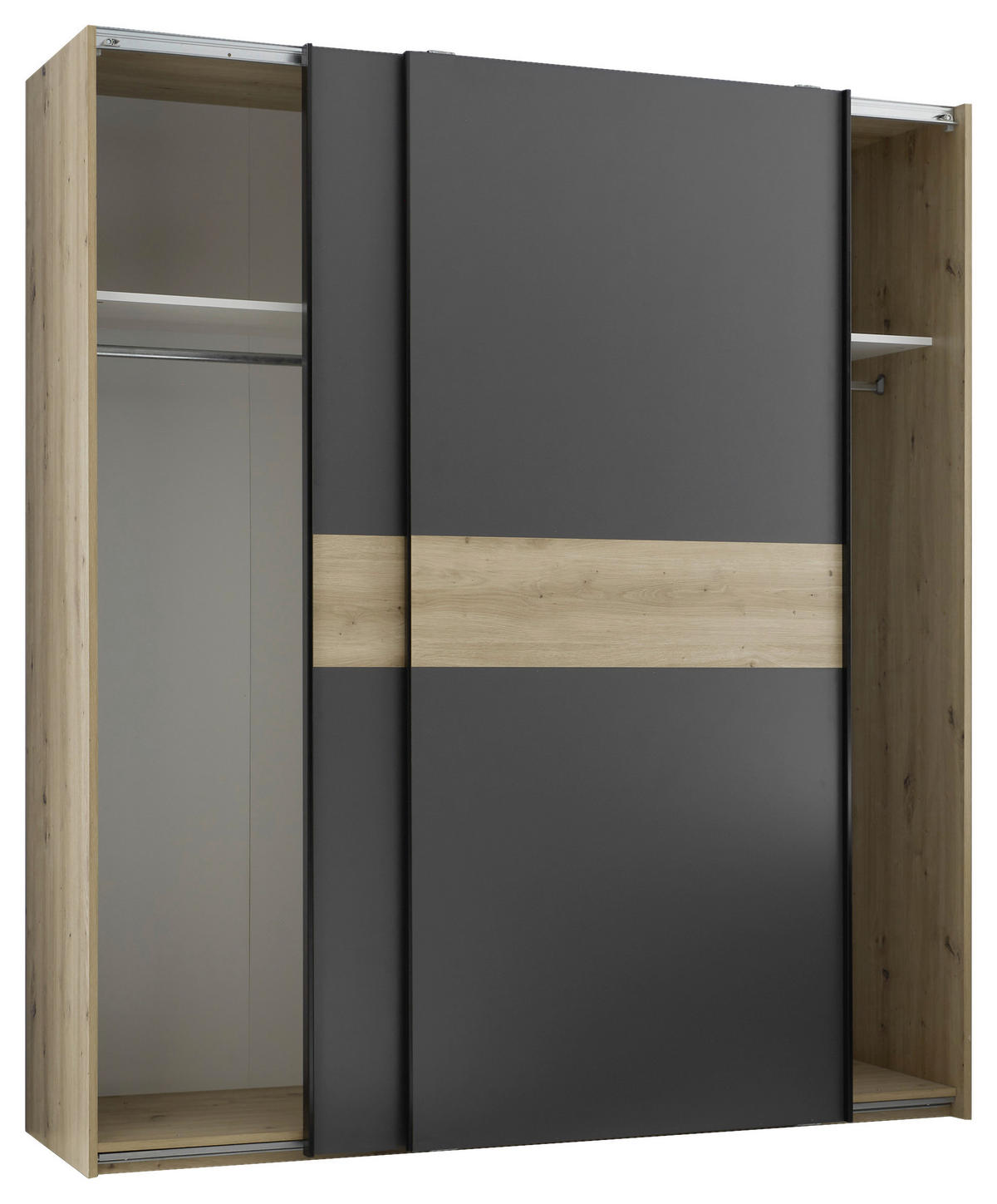 SCHWEBETÜRENSCHRANK 2-türig Graphitfarben, Eiche Artisan  - Schwarz/Graphitfarben, KONVENTIONELL, Holzwerkstoff/Metall (170/195/57,5cm) - Boxxx