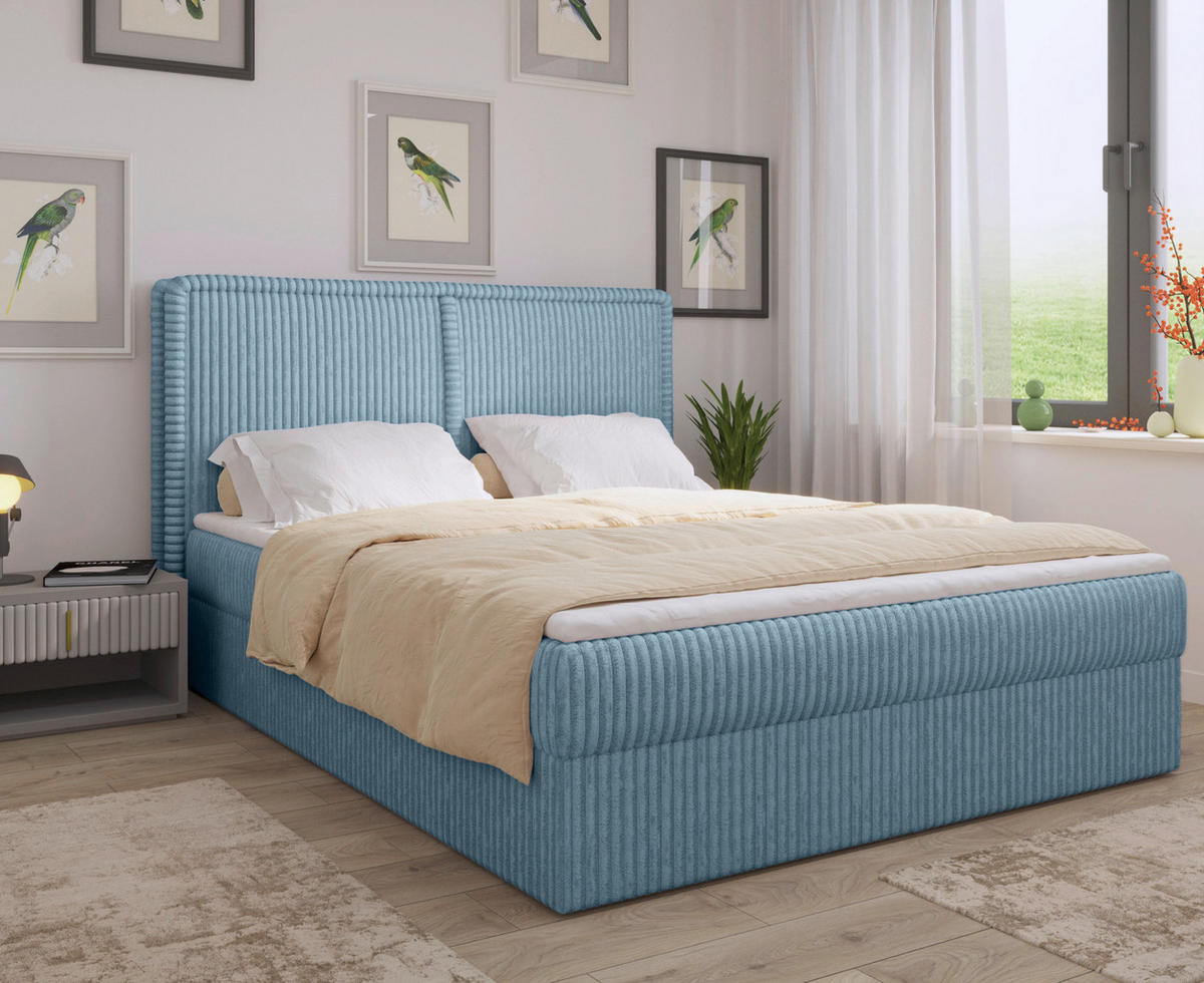 BOXBETT 140/200 cm,  in Blau, Bettkasten, Topper,  - Blau/Schwarz, MODERN, Holz/Kunststoff (140/200cm) - MID.YOU