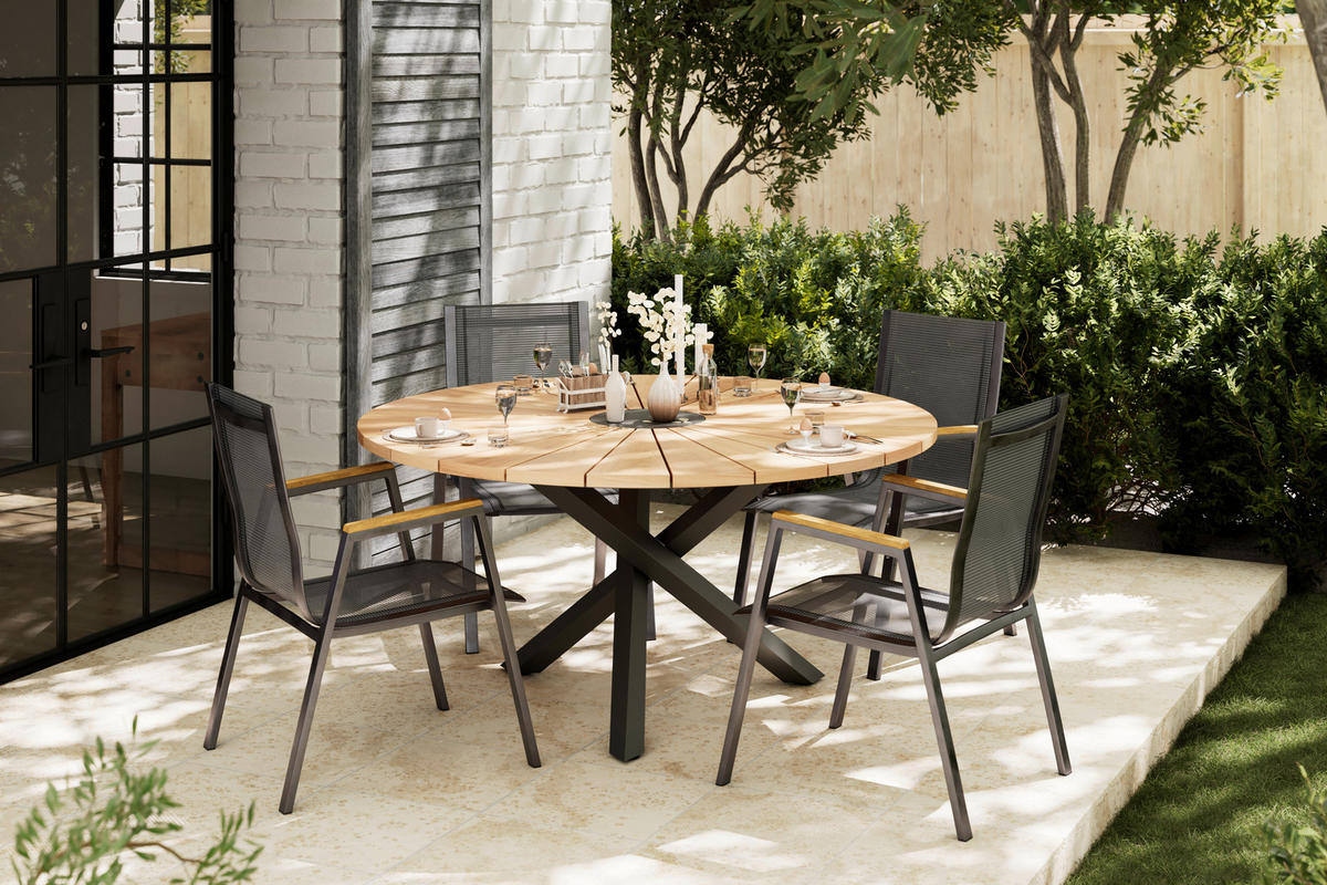 GARTENTISCH Holz, Metall rund  - Schwarz/Naturfarben, MODERN, Holz/Metall (150/75/150cm) - Ambia Garden