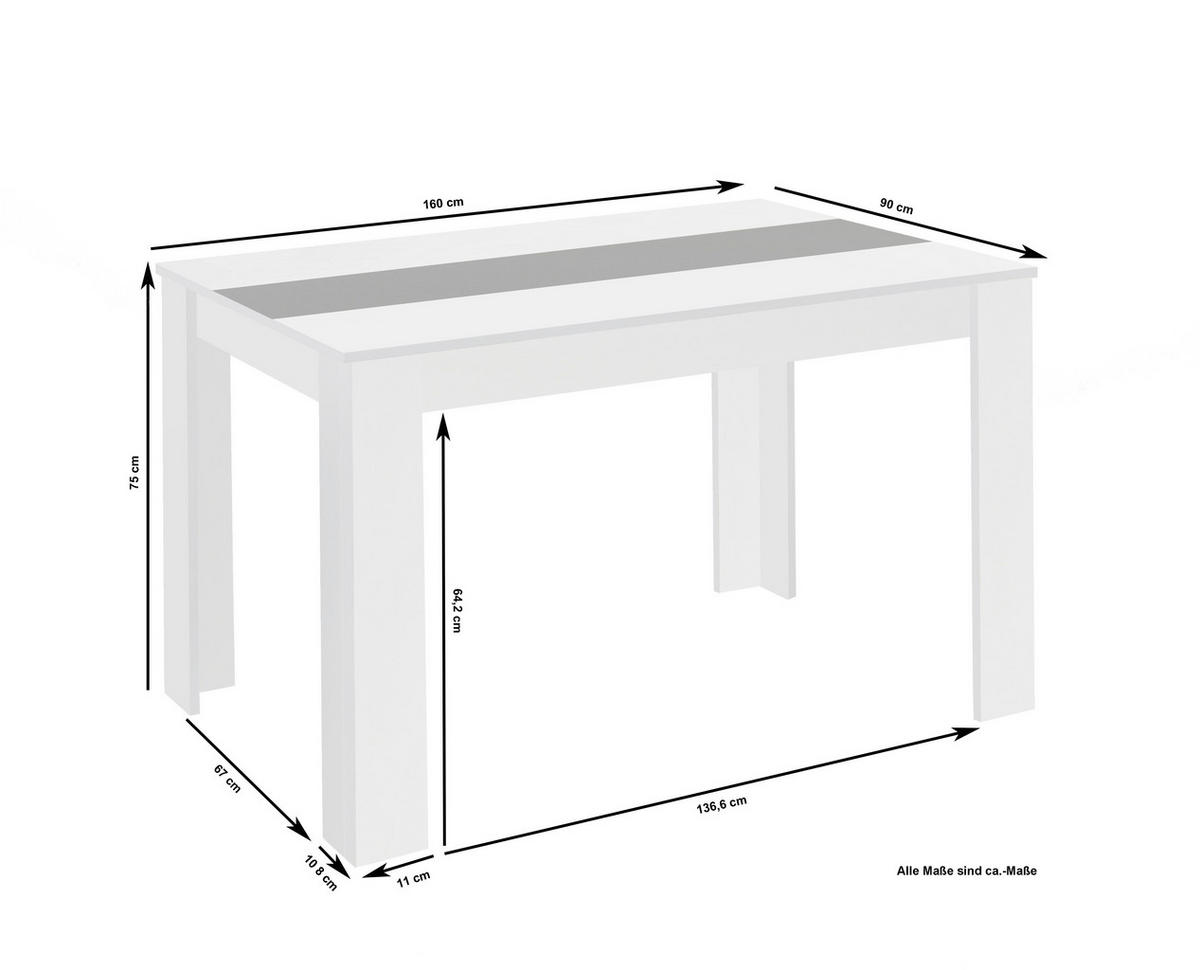 ESSTISCH 160/90/75 cm Nachbildung  Holzwerkstoff in verschiedenen Größen erhältlich, schnell aufzubauende und stabile Arbeitsfläche rechteckig Weiß  - Weiß, MODERN, Holzwerkstoff (160/90/75cm) - MID.YOU