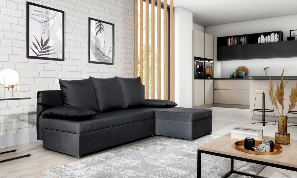 ECKSOFA Webstoff Anthrazit  - Anthrazit/Schwarz, Design, Kunststoff/Textil (201/143cm) - MID.YOU