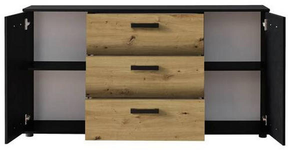 SIDEBOARD Schwarz, Eiche Artisan Einlegeböden, Türdämpfer  - Schwarz/Eiche Artisan, KONVENTIONELL, Holzwerkstoff/Kunststoff (150/78,9/38,5cm) - Carryhome