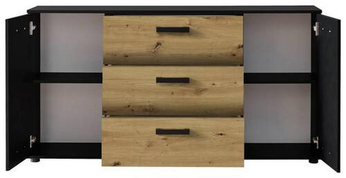 SIDEBOARD  in 150/78,9/38,5 cm  - Schwarz/Eiche Artisan, KONVENTIONELL, Holzwerkstoff/Kunststoff (150/78,9/38,5cm) - Carryhome