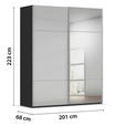 SCHWEBETÜRENSCHRANK  in Grau, Schwarz  - Alufarben/Schwarz, KONVENTIONELL, Glas/Holzwerkstoff (201/223/68cm) - Novel