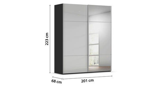 SCHWEBETÜRENSCHRANK in Grau, Schwarz - Alufarben/Schwarz, KONVENTIONELL, Glas/Holzwerkstoff (201/223/68cm) - Novel
