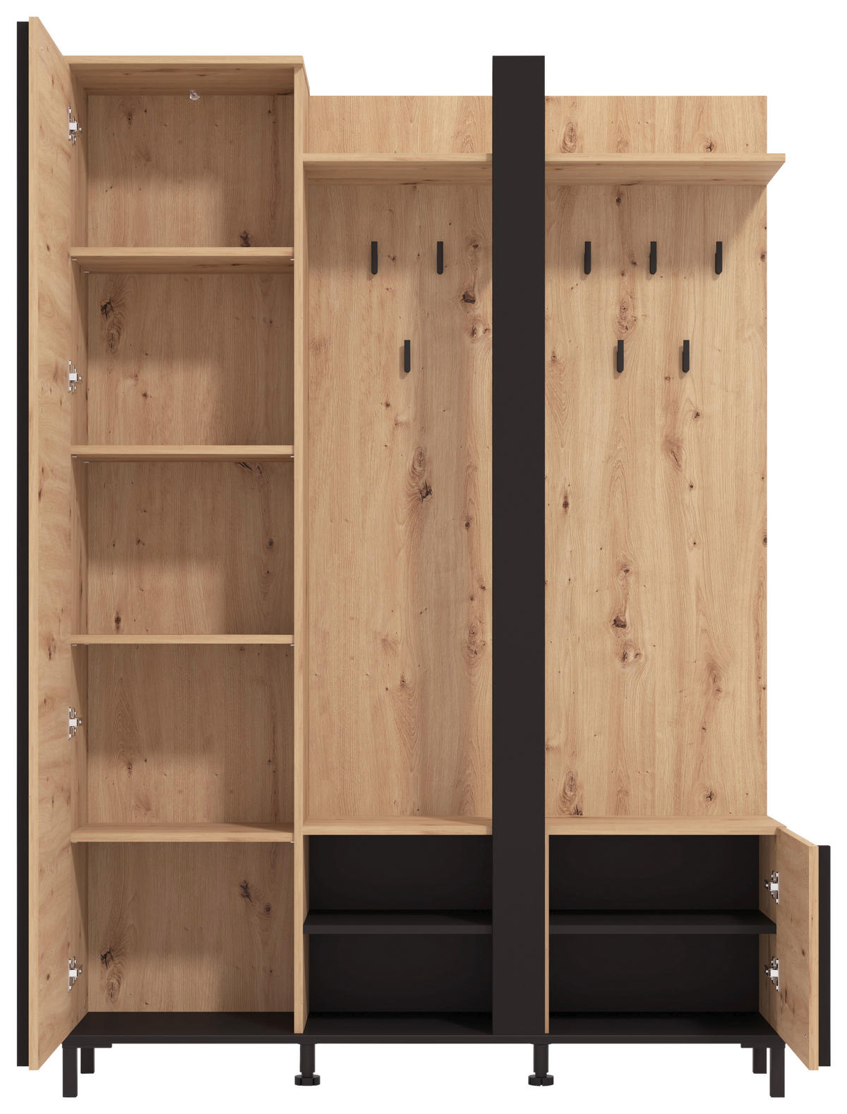 GARDEROBE  in 134,5/192,6/33,2 cm  - Schwarz/Eiche Artisan, Basics, Holzwerkstoff (134,5/192,6/33,2cm) - Carryhome