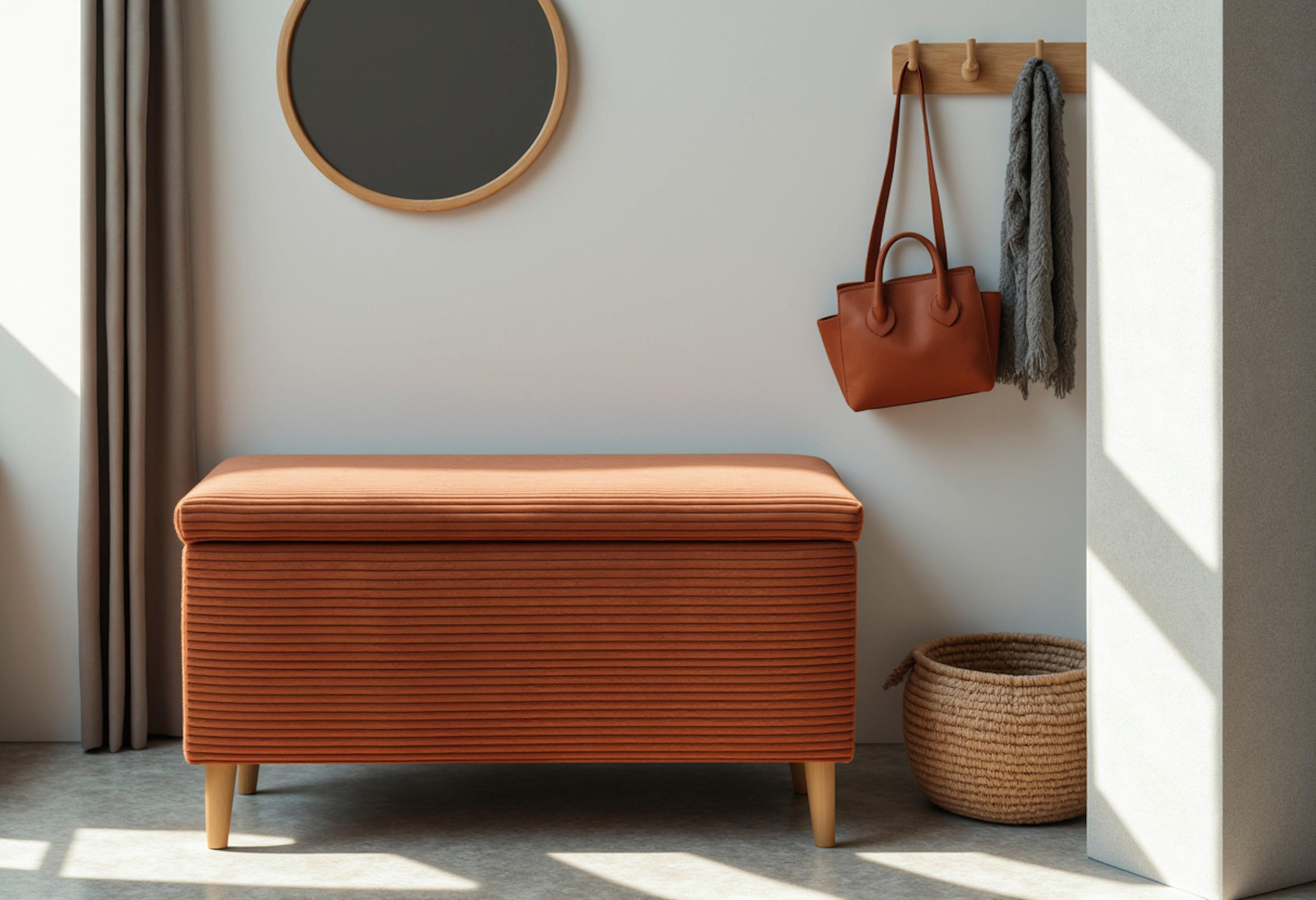 HOCKER 400 004  Cord Terracotta  - Terracotta/Naturfarben, Basics, Holz/Textil (91/58/41cm) - Livetastic